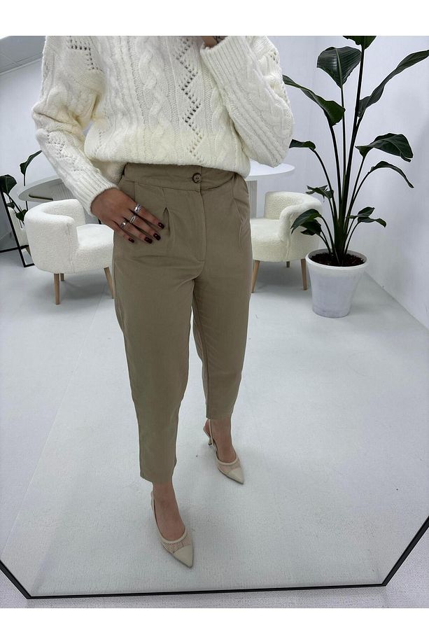 Gabardin Kumaş Havuç Model Vizon  Pantolon - 2