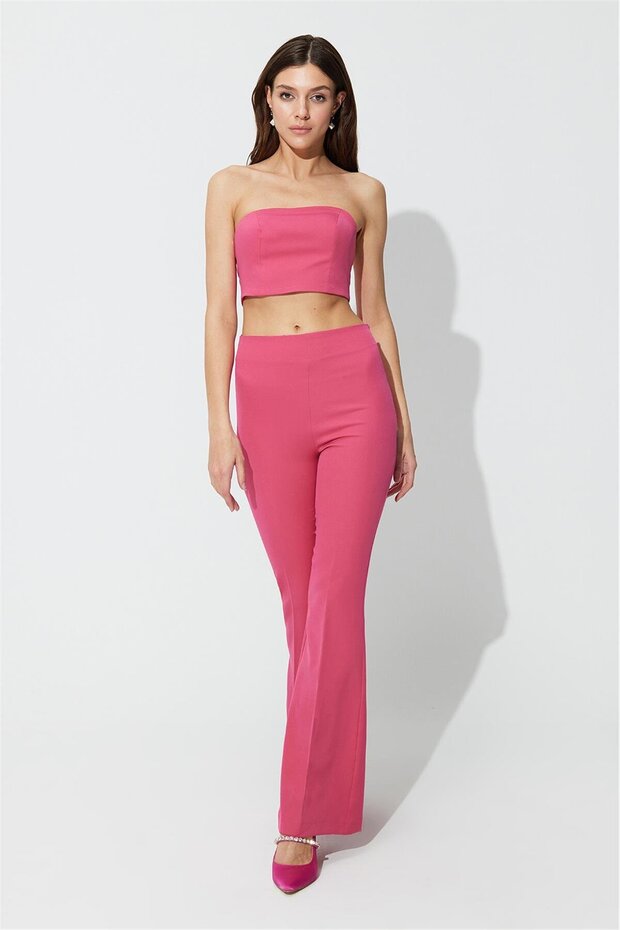 Pembe İspanyol Paça Kumaş Pantolon - 5