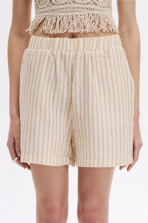 Bej Çizgili Şort - 3