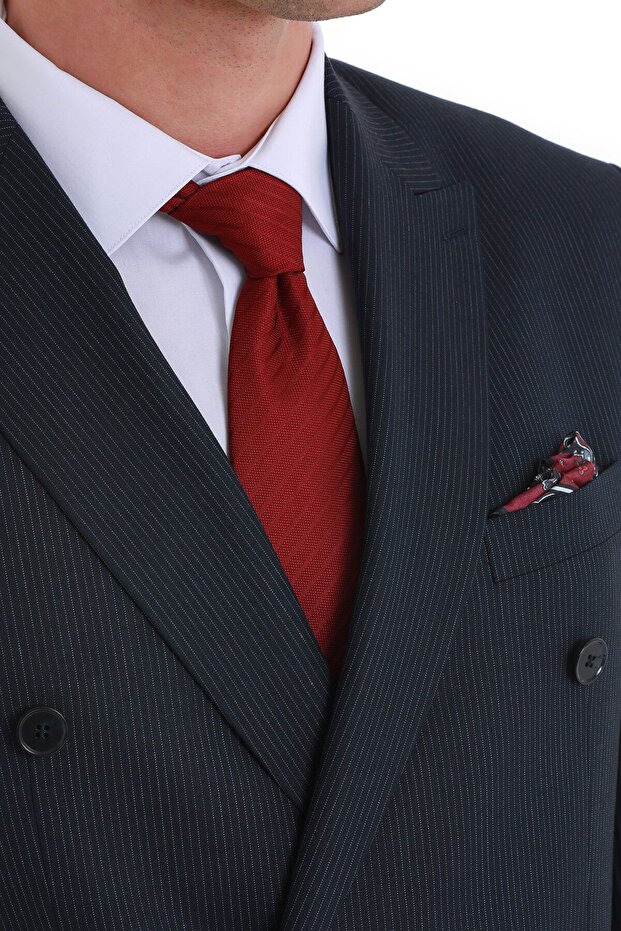 Bordo  Çizgili Kravat - 3