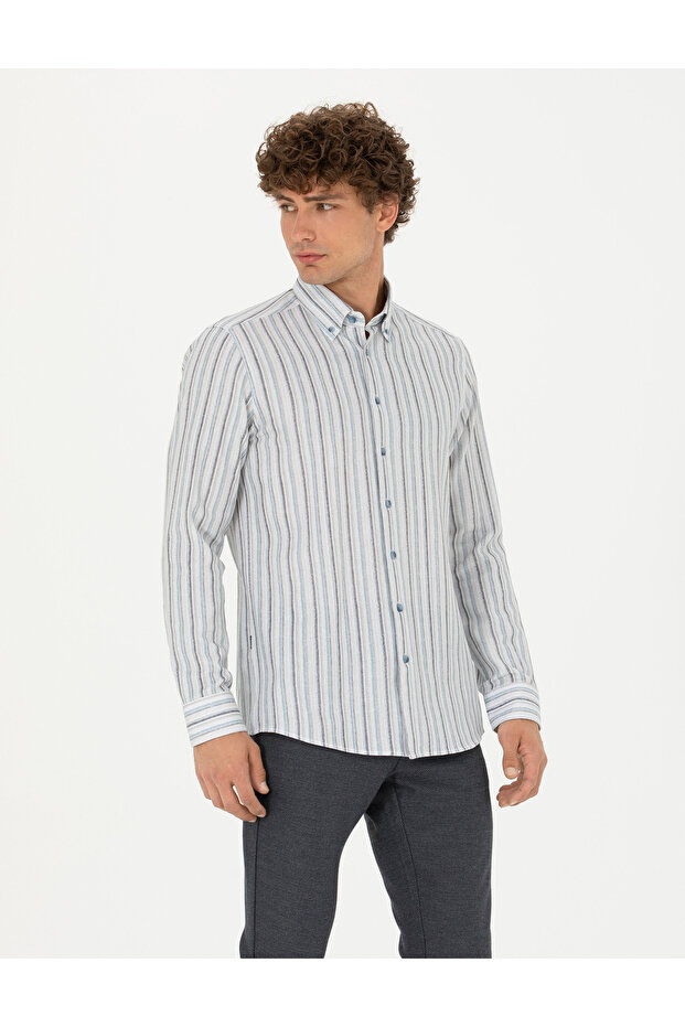 Blue Slim Fit Long Sleeve Shirt 50275620-Vr036