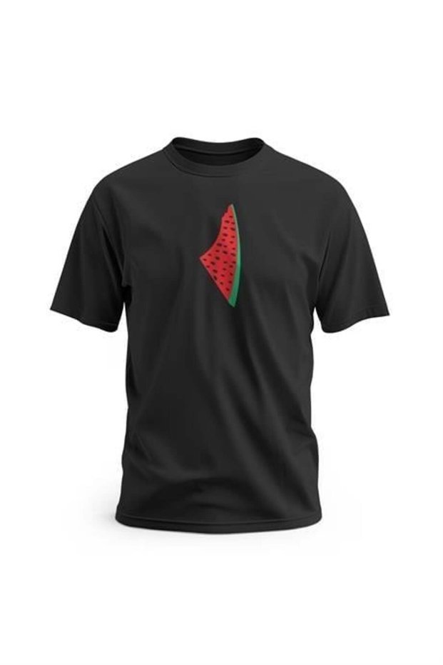 T-Shirt, Short-Sleeve Unisex Palestine Map, Digital Printed T-Shirt with Watermelon Slice Design
