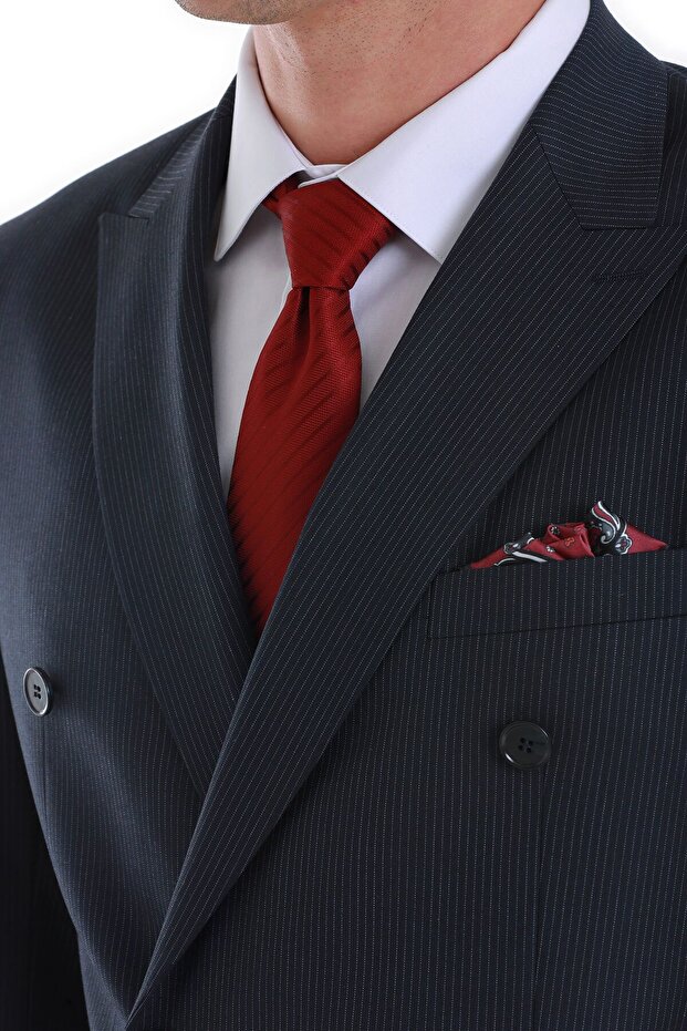 Bordo  Çizgili Kravat - 2