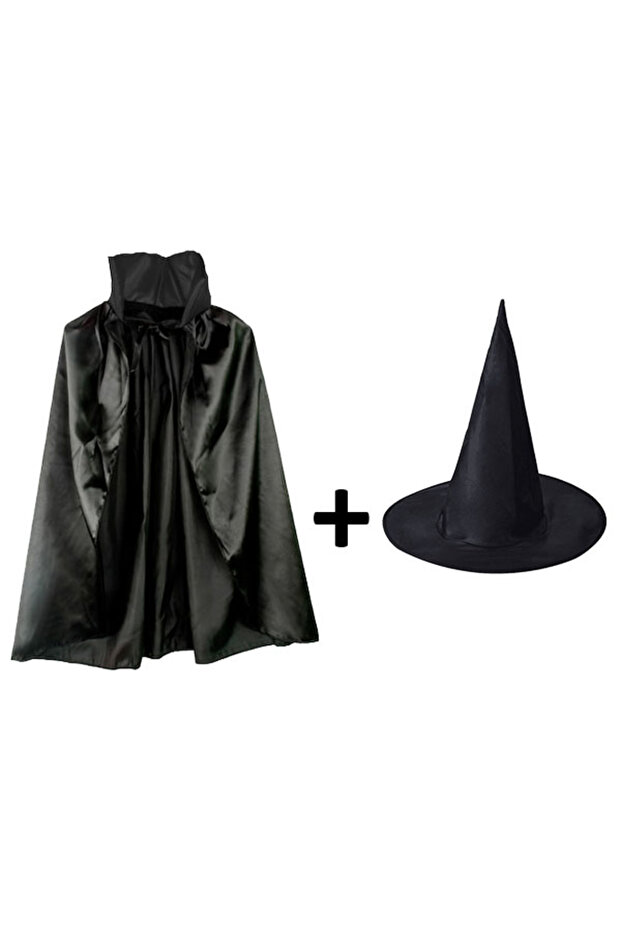 Party Black Collared Cloak and Black Witch Hat Set Kids Boy