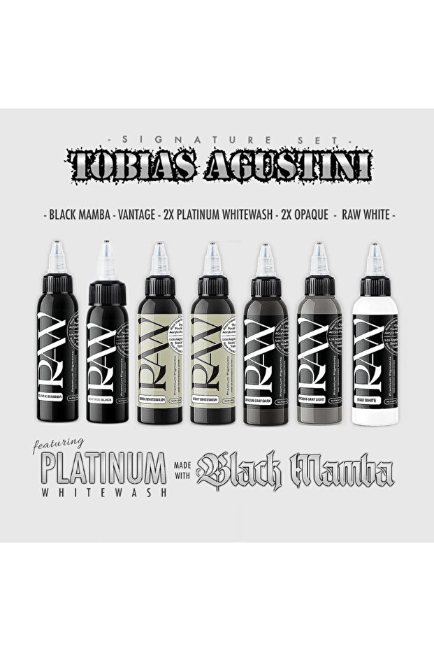 Pigments Tobias Augustini Signature Set 2 oz 60 ml 7 Renk Gri ve Siyah Dövme Boyası Seti - 1