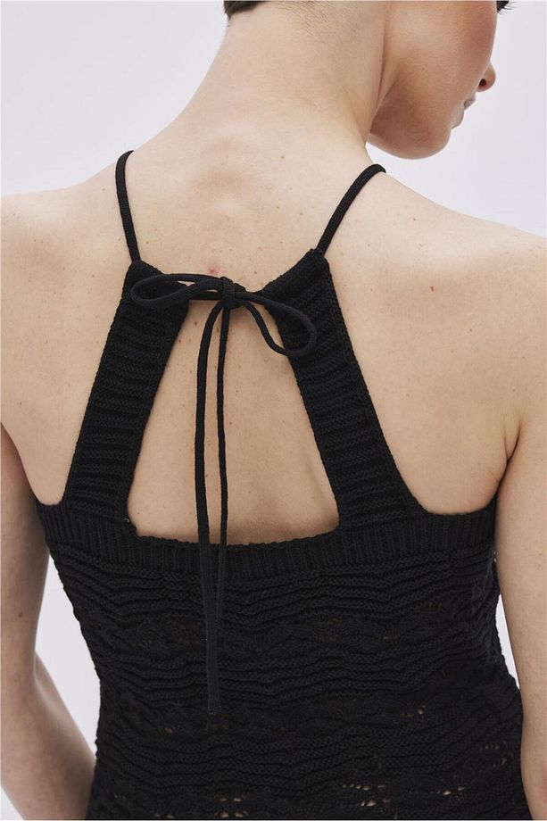 Siyah Halter Yaka Midi Triko Elbise - 5