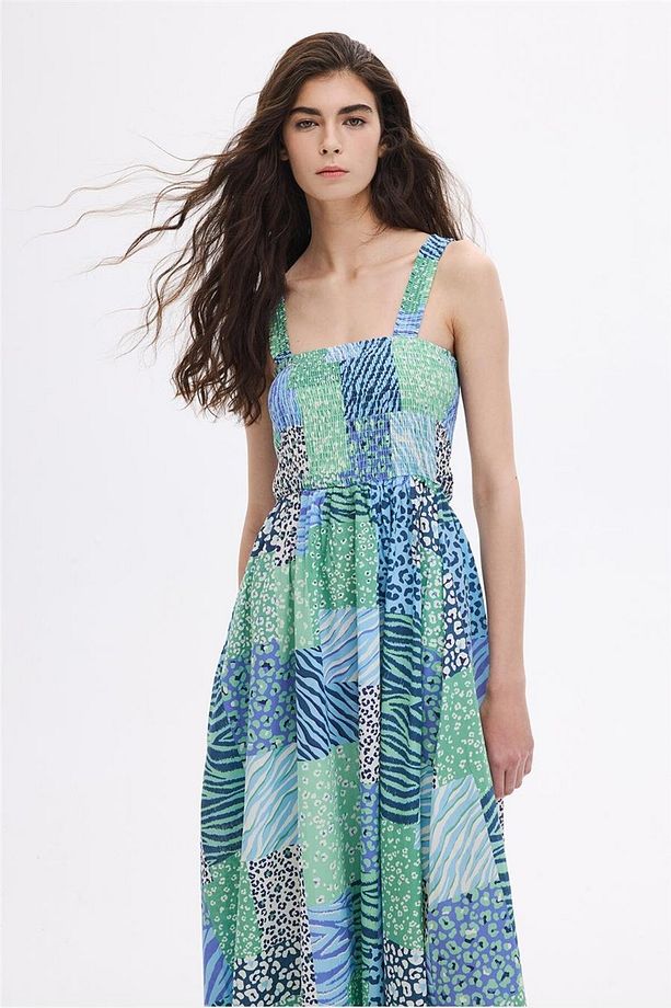 Mint Gipe Detaylı Midi Elbise - 4