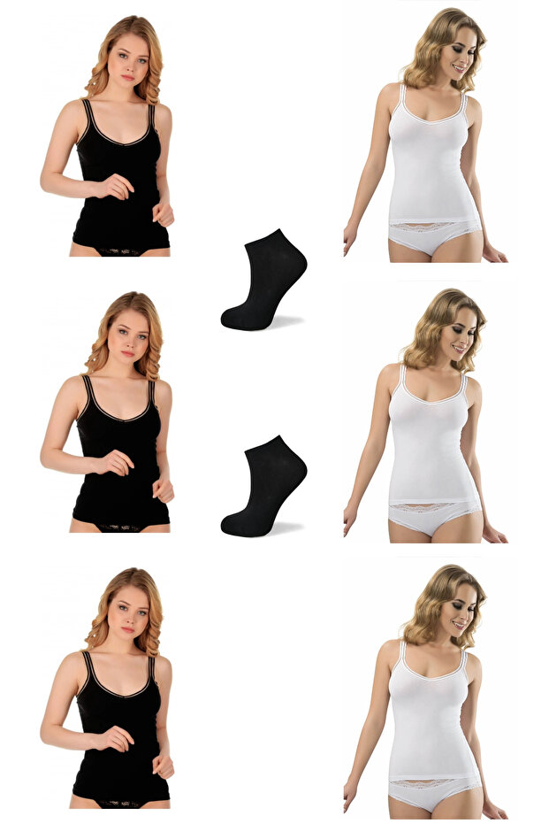6 Pack Economical Women's V-Neck Rope Strap Athlete with 2 Pairs of Bamboo Socks as a Gift