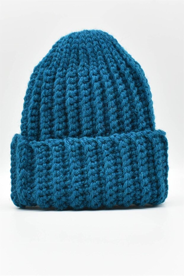 Women's Hand Knitted Winter Wool Beret Petrol