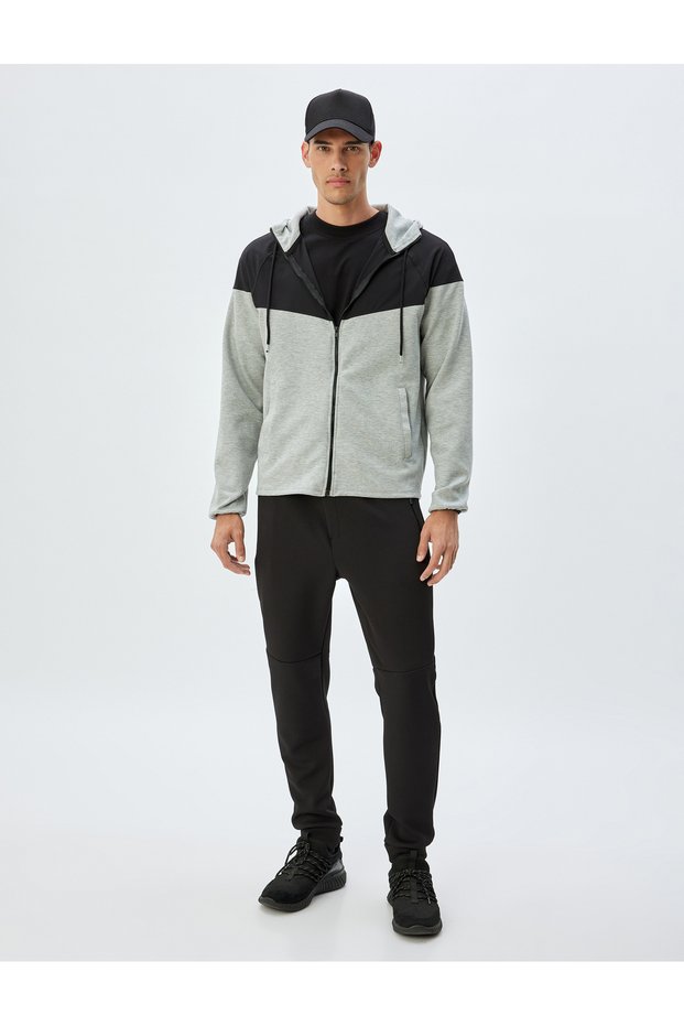 Sports Sweatpants Jogger with Lace-Up Waist, Pique Fabric, Zipper Pockets and Stitching Detail