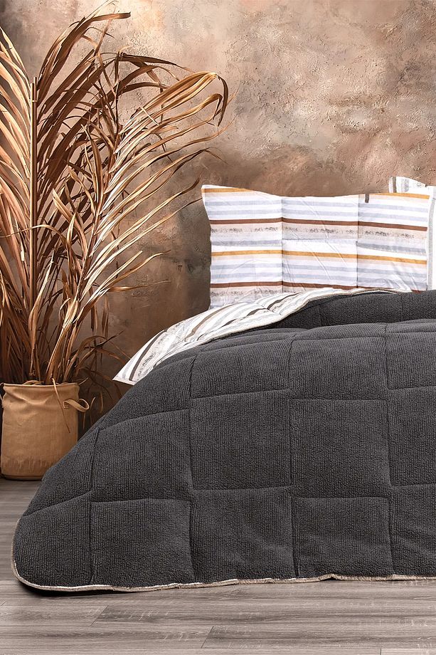 Oso Blanco Sherpa Çift Kişilik Comforter Uyku Seti -  Antrasit - 5