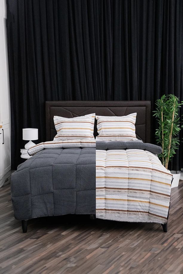 Oso Blanco Sherpa Çift Kişilik Comforter Uyku Seti -  Antrasit - 7