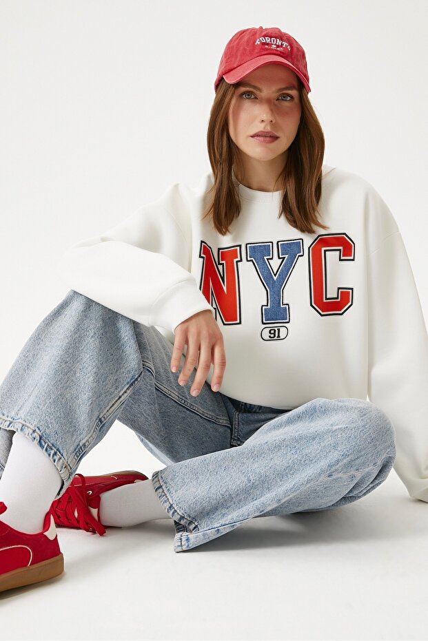 Kadın Cool Ekru Turuncu Şardonlu  Sweatshirt - 1