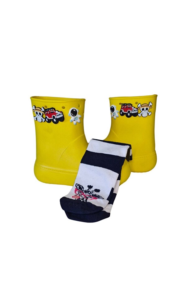 Sarı Yağmur Botu + Giraffe Çoraplı Set - 2