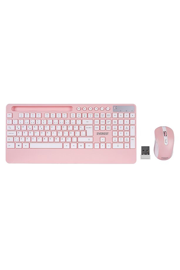9676 Pembe Multimedya Tablet Telefon Standlı Klavye + Mouse Set Kablosuz Set Wireless Set - 1