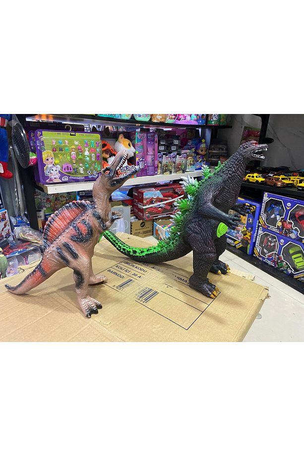 Godzilla ve Dinazor Trex  -  İkili Sesli Gerçek ve Sert Görünümlü Dev  Dinazor Set - 5