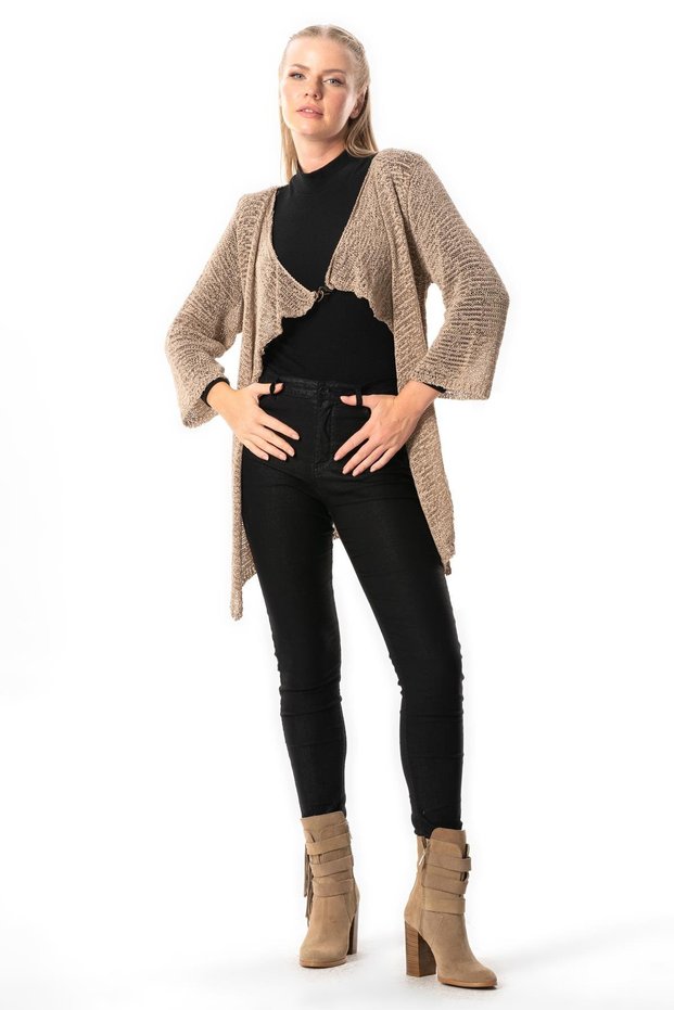 Long Sleeve Serenay Asymmetrical Tie Detail Autumn and Winter Knitwear Cardigan Mink Vzn