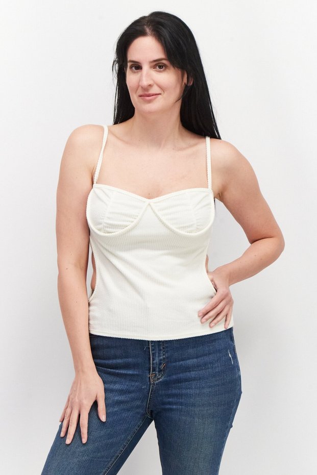 Women Sweetheart Neck Sleeveless Crop Top, Cream
