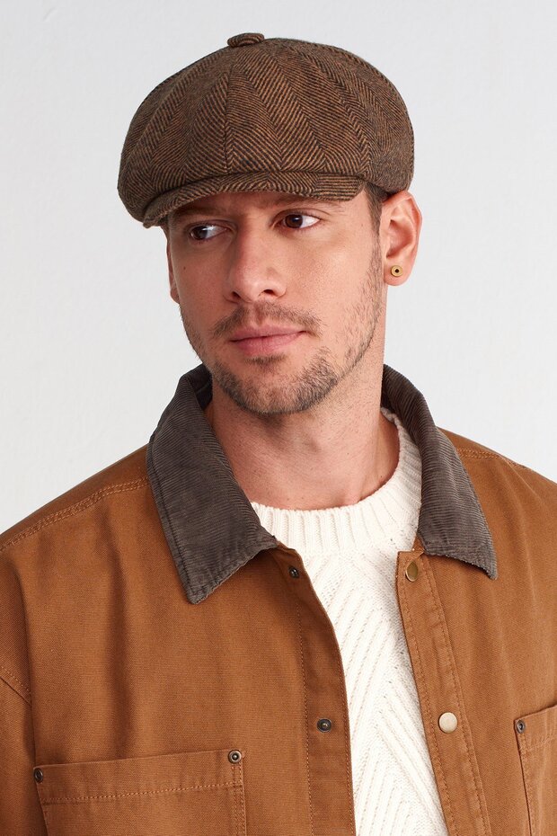 قبعة رجالي من Camel Herringbone مكونة من 8 قطع من Peaky Blinders