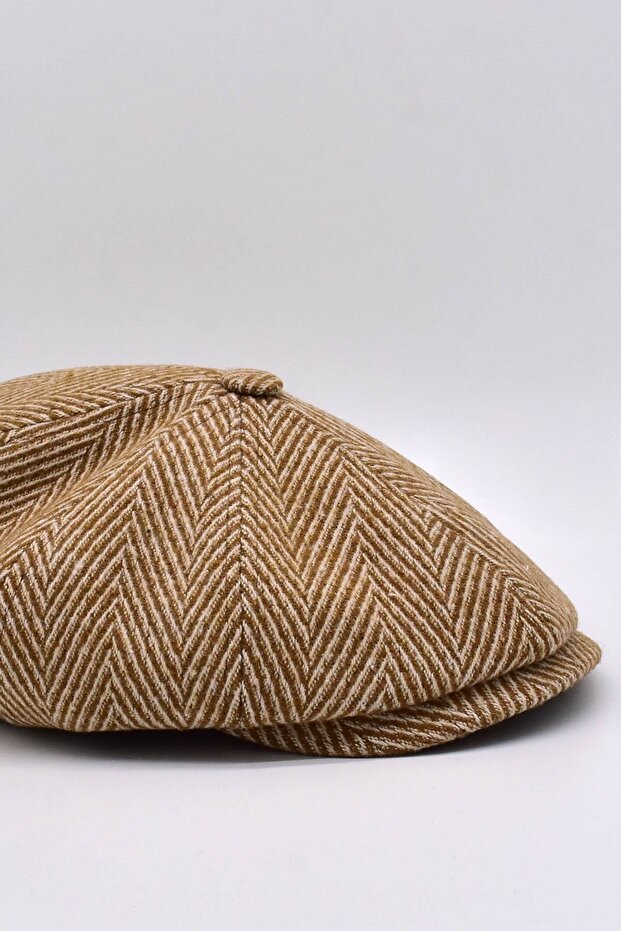 Men's Zigzag Patterned 8 Piece Woolen British Cap Hat - 4