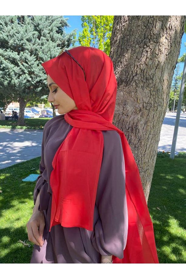 Blend Şal - %100 Pamuk Tek Renk Şal 06929 Kırmızı - 3