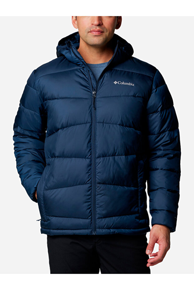 Men's Hooded Zipper Closure Long Sleeve Navy Blue Coat 2086911 -464