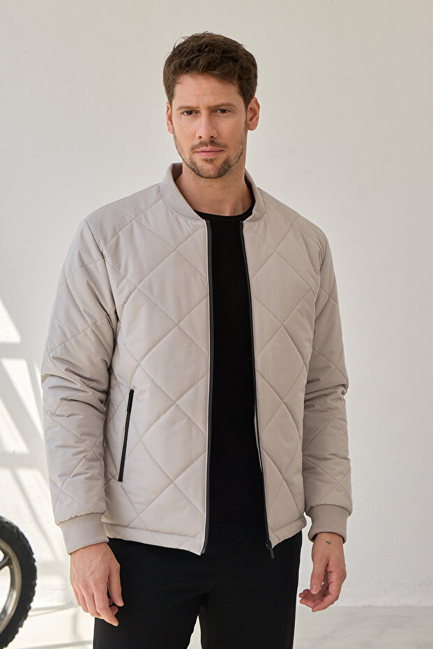 Men's Bomber Collar Jacket Stone