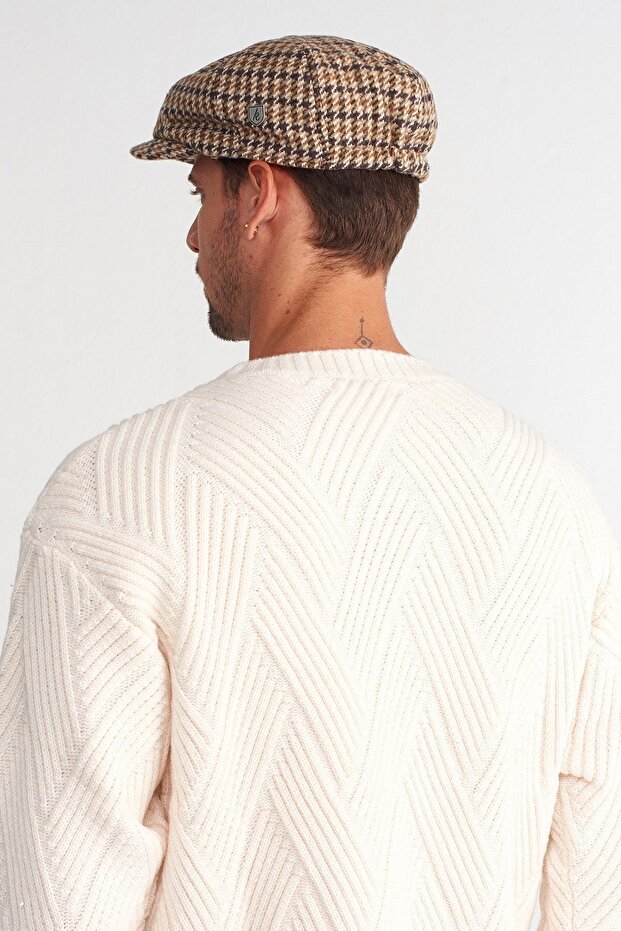 Men's Houndstooth Patterned Wool 8 Piece Cap Hat - 3