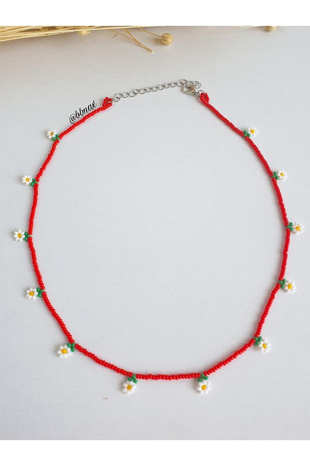 Minimal Handmade Kum Boncuk Papatya Kolye - 1