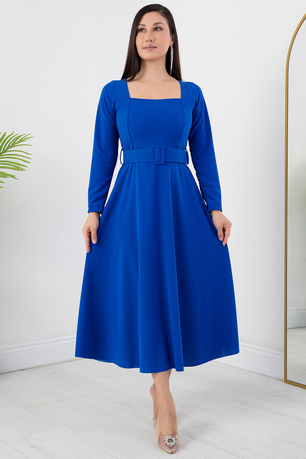 Kare Yaka Kemerli Elbise 2024-2160 - 4