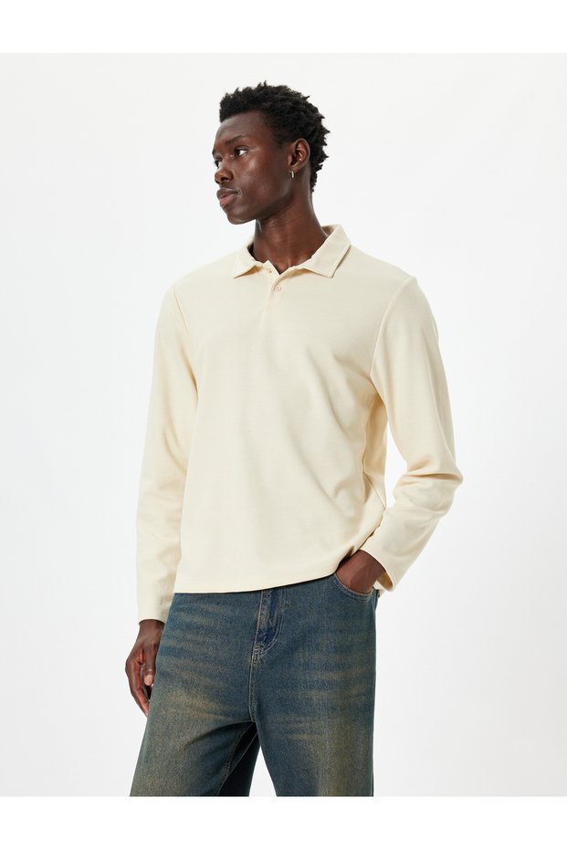 Polo Collar Sweater Textured Cotton Blend