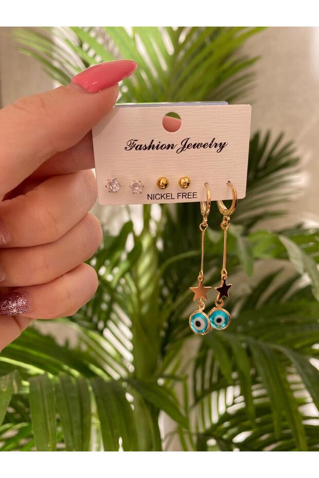 Steel Colorless Invoiced 6-Piece Evil Eye Bead Eye Women's Earrings
