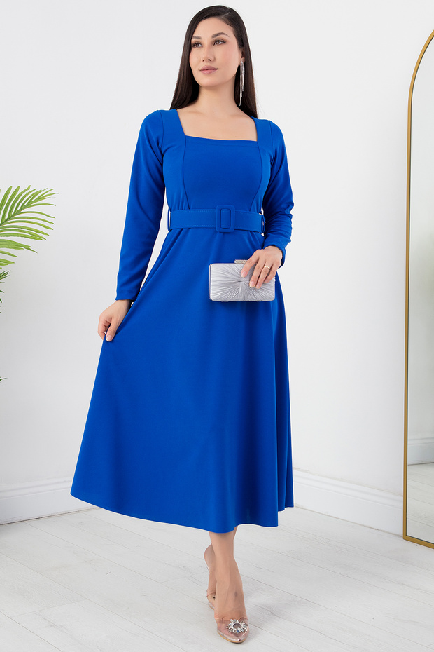 Kare Yaka Kemerli Elbise 2024-2160 - 3