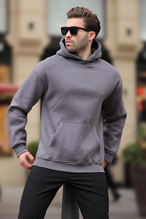 Smoked Hooded Sweatshirt with Embroidery Detail 7099