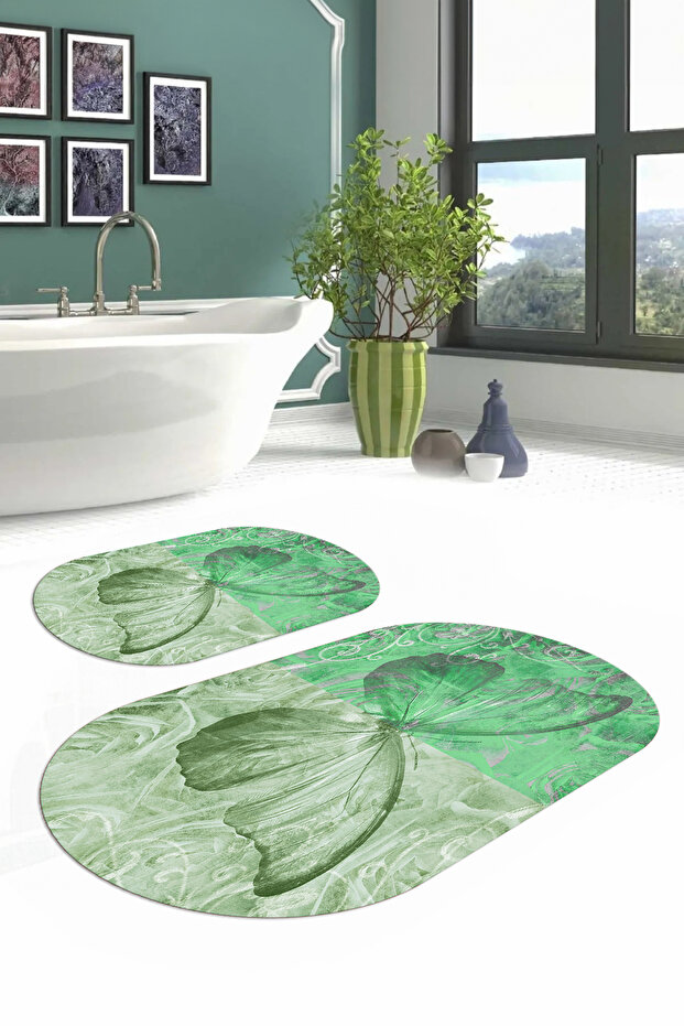 Digital Washable Colorful Butterfly Model Oval Bath Mat Toilet Set