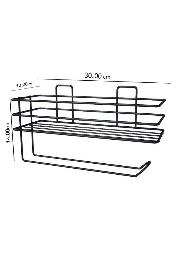 Yapışkanlı Mutfak Rafı 2 li Set Kağıt Havlu Askılı Mutfak Düzenleyici Siyah Organizer - 5