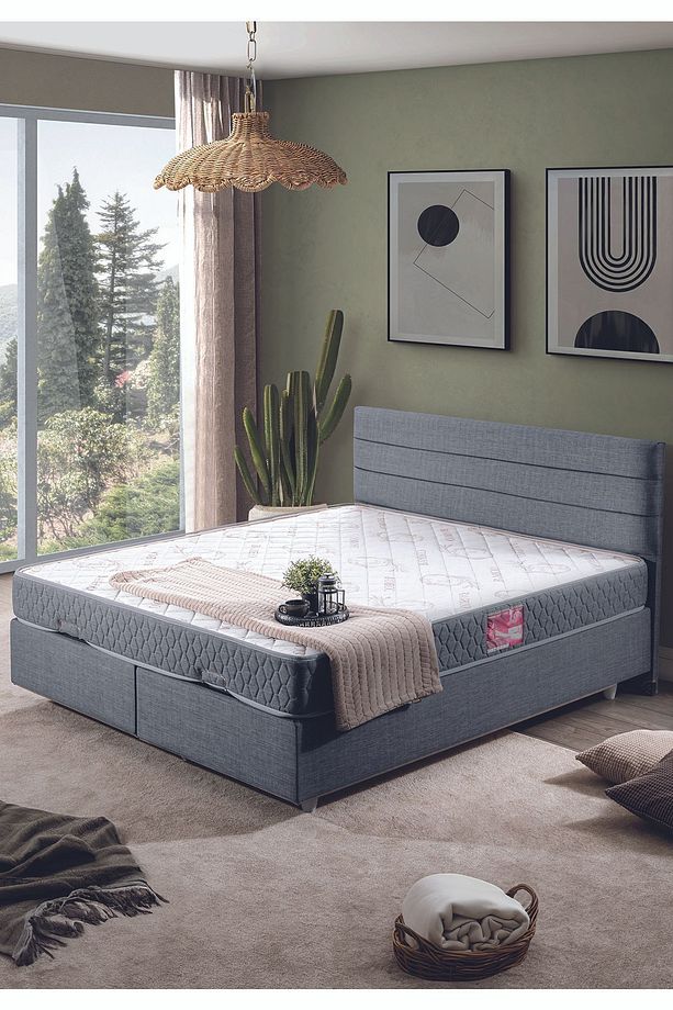 Sofia Çift Kişilik Baza Başlık Letto Yatak Seti Gri - 1