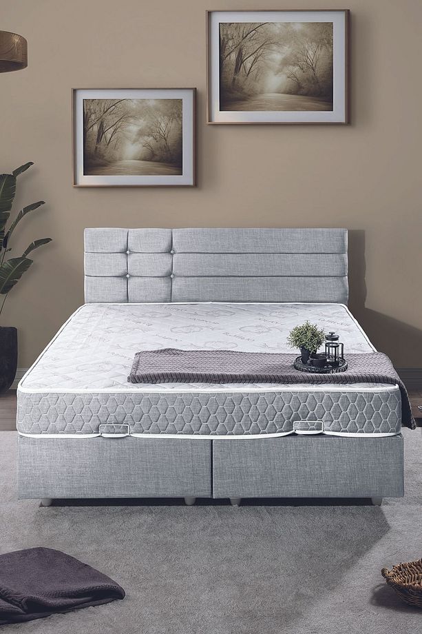 Viyana Çift Kişilik Baza Başlık Letto Yatak Seti Açık Gri - 2