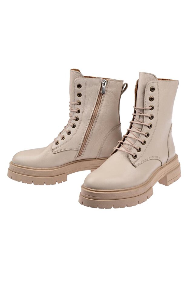 Castle Black Hakiki Deri Postal Kadın Bot CB-26254 BEJ - 4