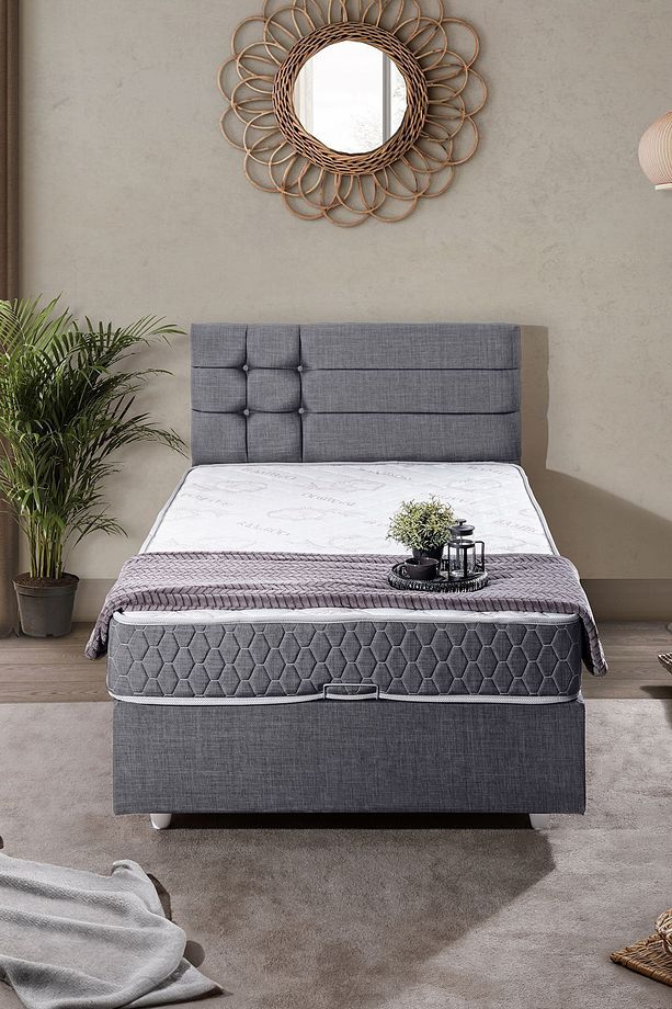 Viyana Tek Kişilik Baza Başlık Comfort Yatak Seti Gri - 2