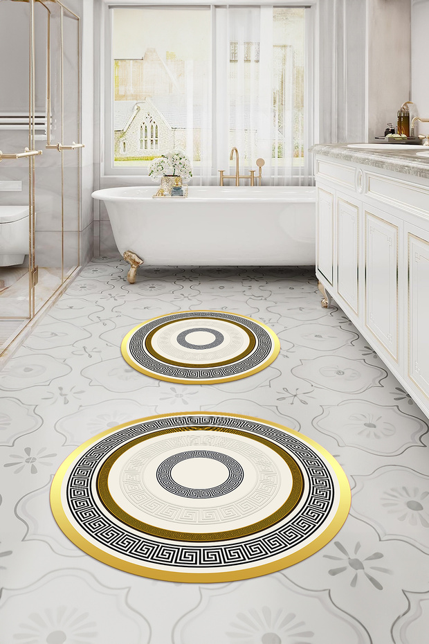 Digital Washable Non-Slip Base Classic Model Round Bath Mat Toilet Set