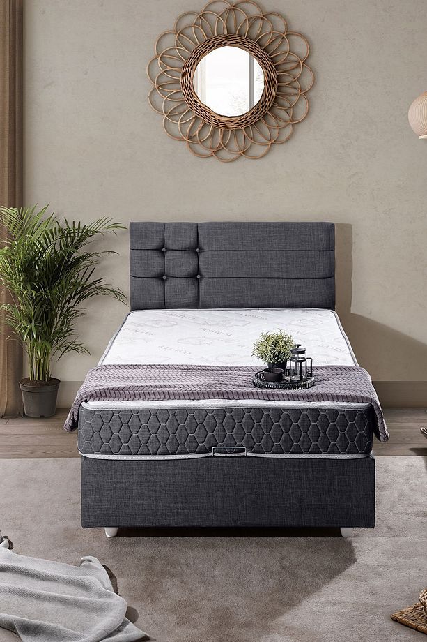 Viyana Tek Kişilik Baza Başlık Comfort Yatak Seti Antrasit - 2