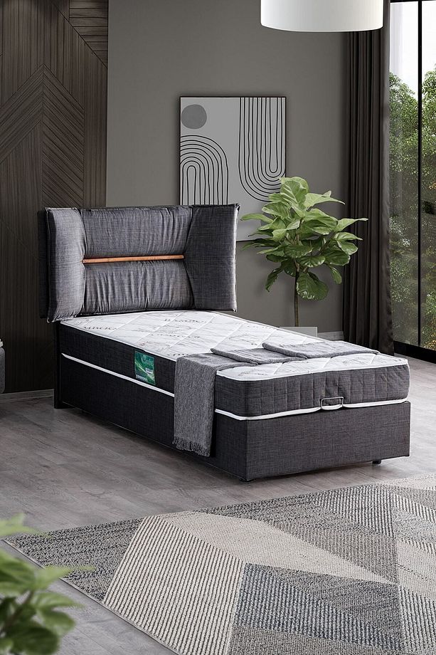 Lizbon Ikili Set, Tek Kişilik Baza Başlık Seti, Antrasit - 2