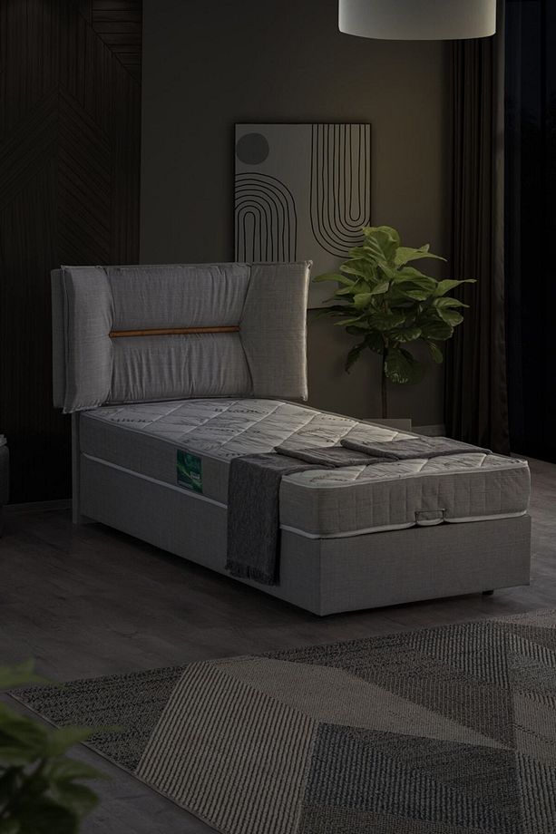 Lizbon Tek Kişilik Baza Başlık Comfort Yatak Seti, Açık Gri - 3