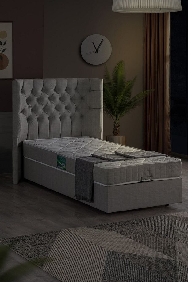 Matilda Tek Kişilik Baza Başlık Comfort Yatak Seti, Açık Gri - 6