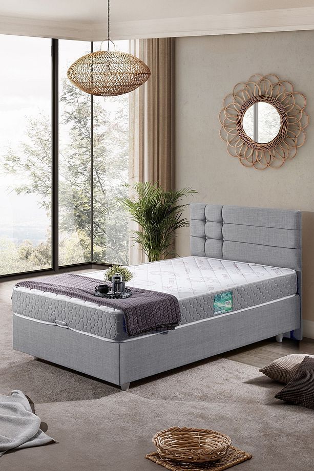 Viyana Tek Kişilik Baza Başlık Comfort Yatak Seti Açık Gri - 1