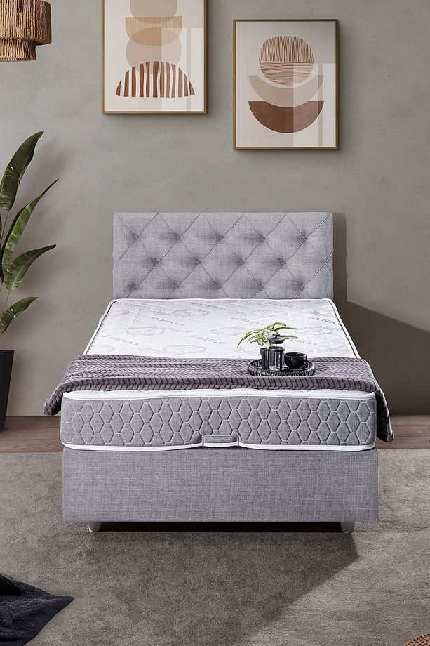 Eylül Tek Kişilik Baza Başlık Comfort Yatak Seti, Açık Gri - 3