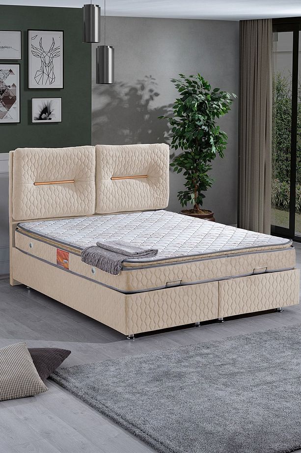 Astra Ikili Set, Çift Kişilik Baza Başlık Seti, Bej - 1