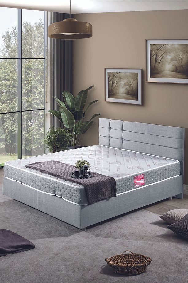Viyana Çift Kişilik Baza Başlık Letto Yatak Seti Açık Gri - 1