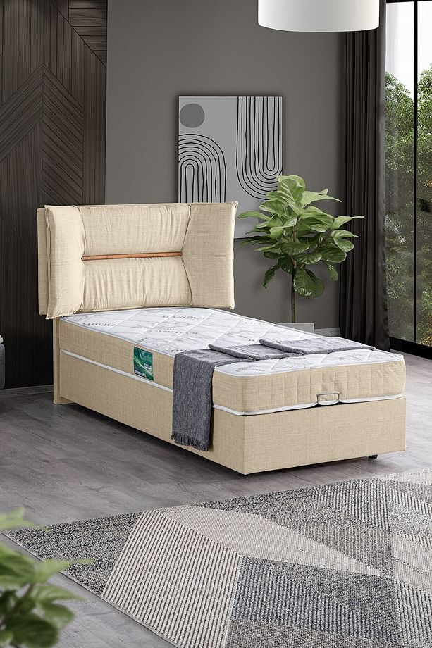 Lizbon Ikili Set, Tek Kişilik Baza Başlık Seti, Krem - 2